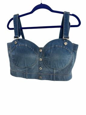 Spoon Jeans Y2K Denim Corset Bustier Top Blue Cropped 1X 18 20
